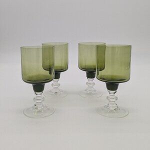 Vintage Sasaki Regency Olive Green Clear Four Wine Glasses Flake Chip Scuffing